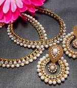 White Pearl golden anklet and Pearl Polki Earrings