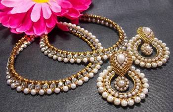 White Pearl golden anklet and Pearl Polki Earrings 2