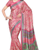 Pink printed crepe saree with blouse