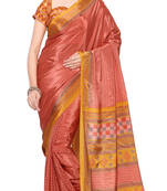 Orange printed crepe saree with blouse