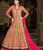 Peach Net Embroidered Semi Stitched Salwar With Dupatta
