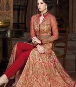 Peach Net Embroidered Semi Stitched Salwar With Dupatta