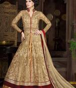 Cream Net Embroidered Semi Stitched Salwar With Dupatta