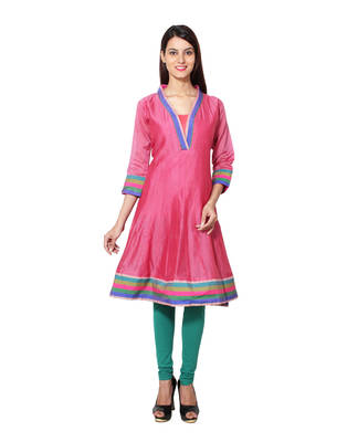 Rani pink cotton woven kurti 1