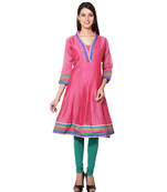 Rani pink cotton woven kurti