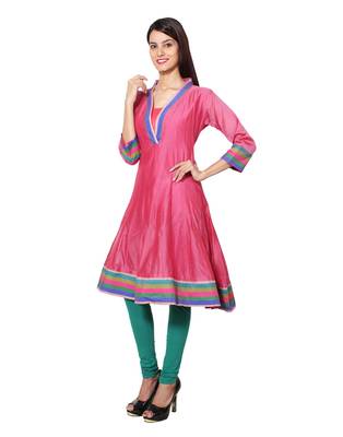 Rani pink cotton woven kurti 2