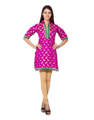 Rani pink cotton woven kurti 1