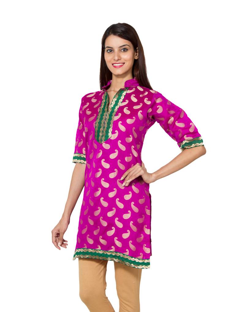 Rani pink cotton woven kurti
