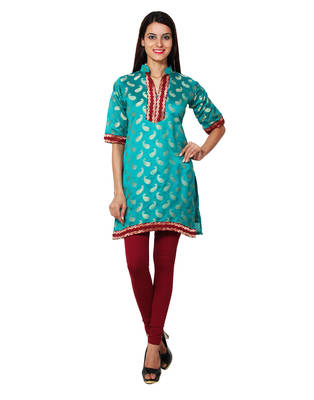 Sky blue cotton woven kurti 1