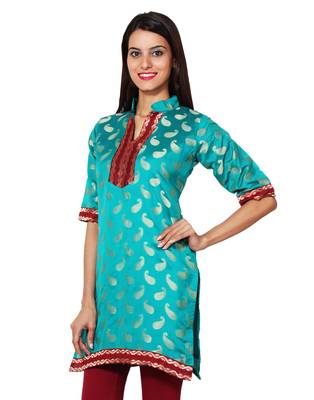 Sky blue cotton woven kurti 2