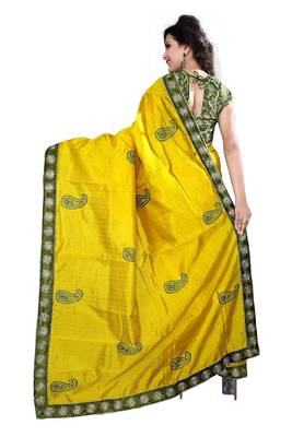 Green embroidered bhagalpuri saree with blouse 3