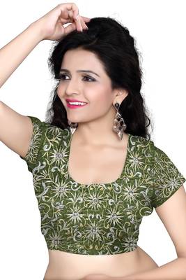 Green embroidered bhagalpuri saree with blouse 4
