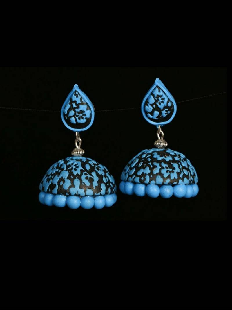 Black blue polymer clay jhumkas