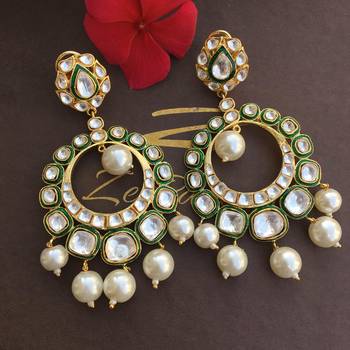 Green enamel polki chandbalis 1