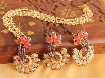 Beautiful Ruby Blue Floral Designer Necklace Set 1