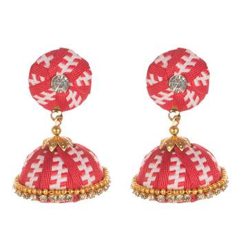 Thread Work Earrings With Designer Pattern And Stone Work 1