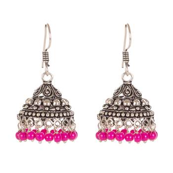 Oxidised Look Fashion Earring With Carved Pattern And Beads 1