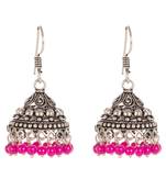 Oxidised Look Fashion Earring With Carved Pattern And Beads