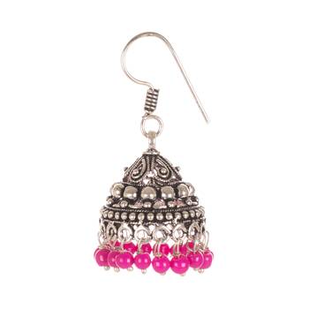 Oxidised Look Fashion Earring With Carved Pattern And Beads 2