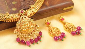 Gorgeous Ruby Bead Lakshmi Necklace Set 2