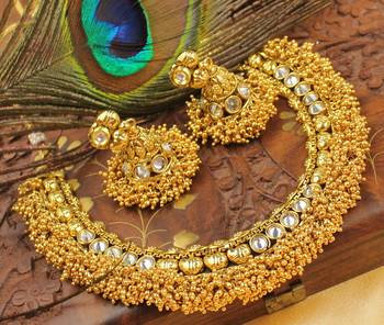 Royal Antique Polki Goldcluster Necklace Set  1