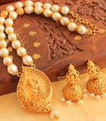 Gorgeous Matte Finish Pearl Lakshmi Necklace Set