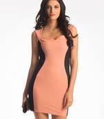 Pink & Black Contrast Side-Panel Bodycon Dress