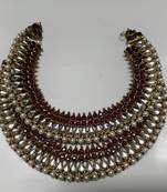 Gold Plated Handcrafted Maroon colour Anklets with Pearl & Kundan