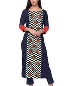 Blue Faux Crepe printed stitched kurti