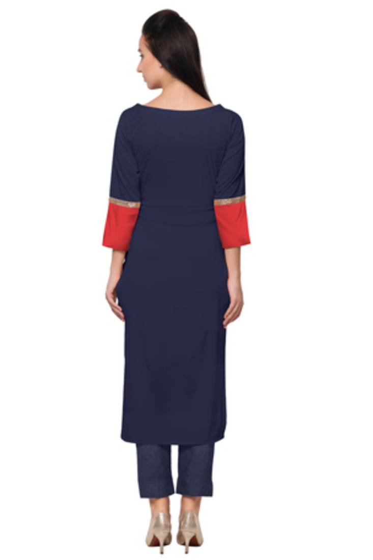 Blue Faux Crepe printed stitched kurti