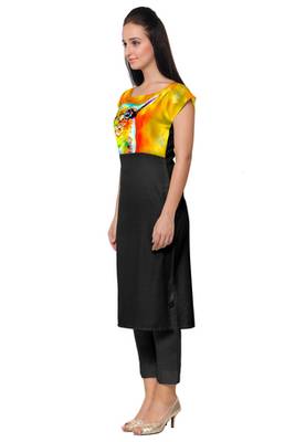 Black Faux Crepe printed stitched kurti 2