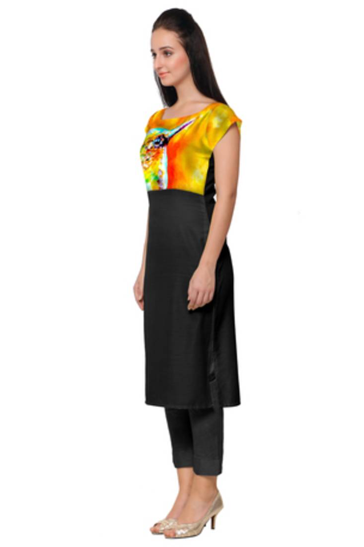 Black Faux Crepe printed stitched kurti