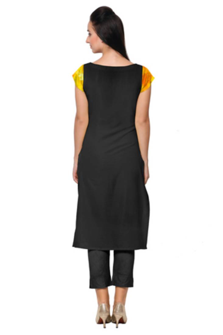 Black Faux Crepe printed stitched kurti