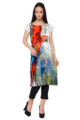 White Faux Crepe printed stitched kurti 1