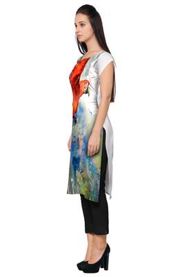 White Faux Crepe printed stitched kurti 2