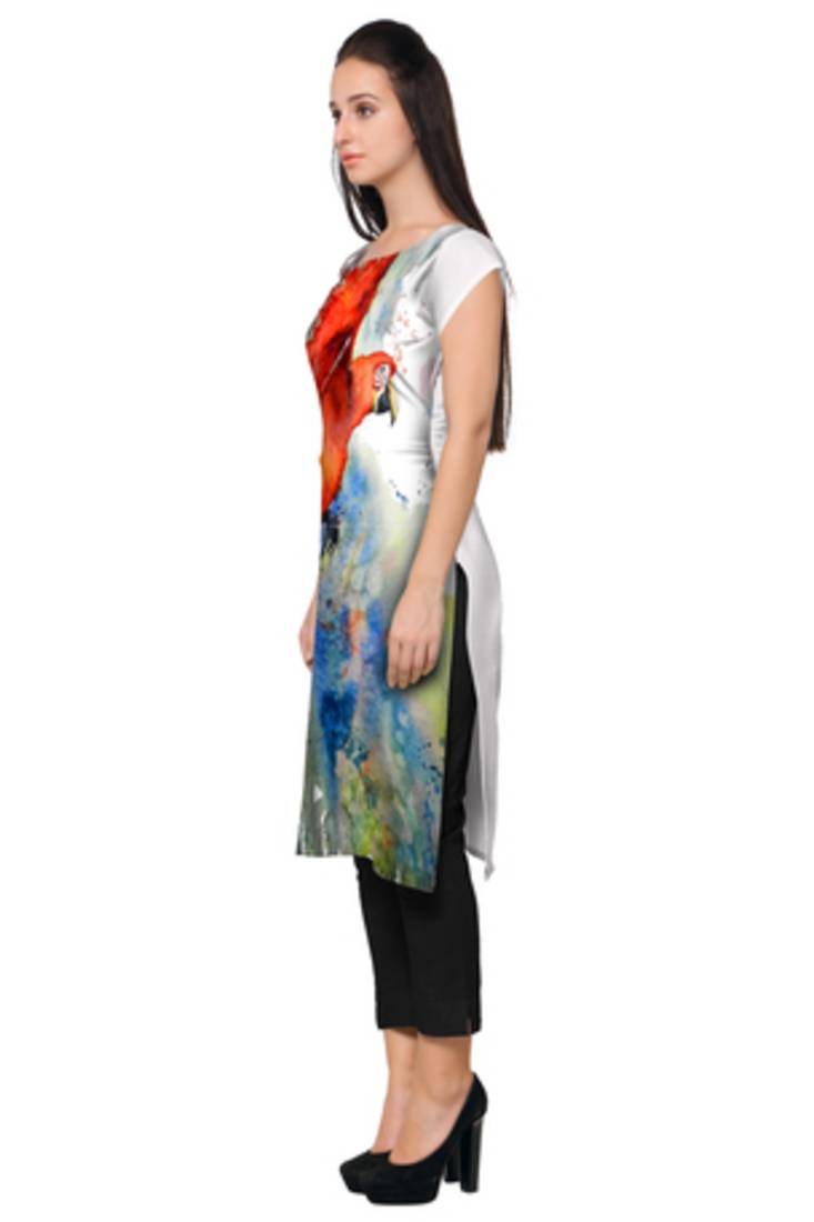 White Faux Crepe printed stitched kurti