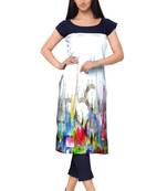 Blue Faux Crepe printed stitched kurti