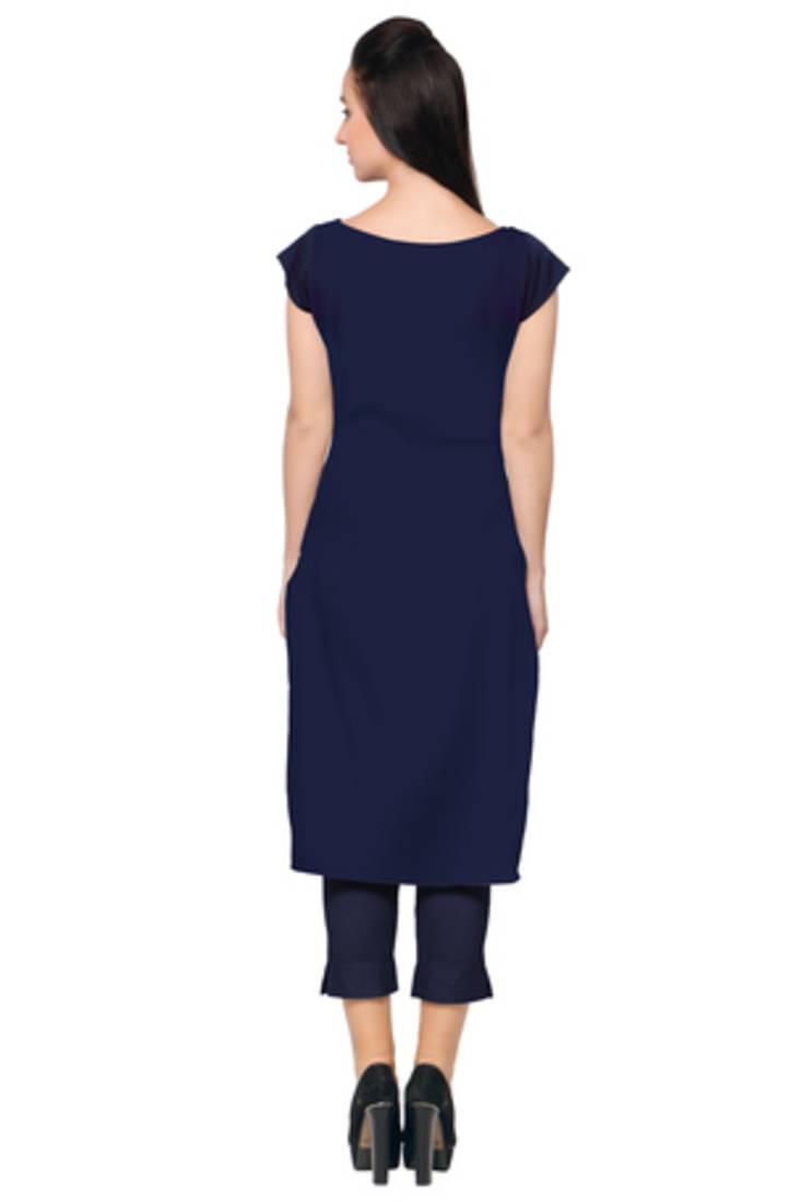 Blue Faux Crepe printed stitched kurti