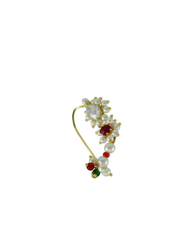 Red Green Polki Mastani Maharashtrian Nose Ring Nath Piercing Required Jewellery for Women - Orniza