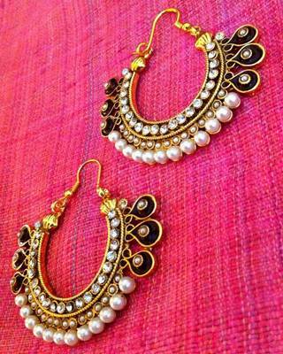 Very festive ethnic meenakari hoop bali pearl polki earring c1w 1