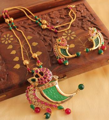 Unique 1 Gram Gold Deisgn Replica Ruby Emerald Necklace Set 1