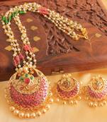 Unique 1 Gram Gold Deisgn Replica Ruby Emerald Necklace Set