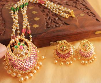 Unique 1 Gram Gold Deisgn Replica Ruby Emerald Necklace Set 2