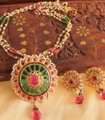 Unique 1 Gram Gold Design Replica Ruby Emerald Necklace Set