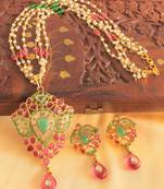 Unique 1 Gram Gold Design Replica Ruby Emerald Necklace Set