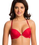 Bombshell Red "Lace Tease" Front-Close Racer Back Push Up Bra