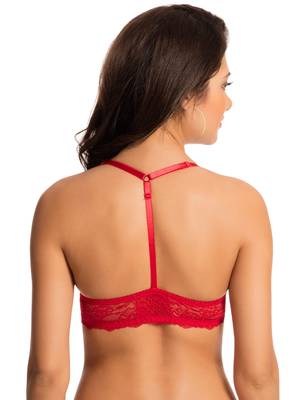 Bombshell Red "Lace Tease" Front-Close Racer Back Push Up Bra 2