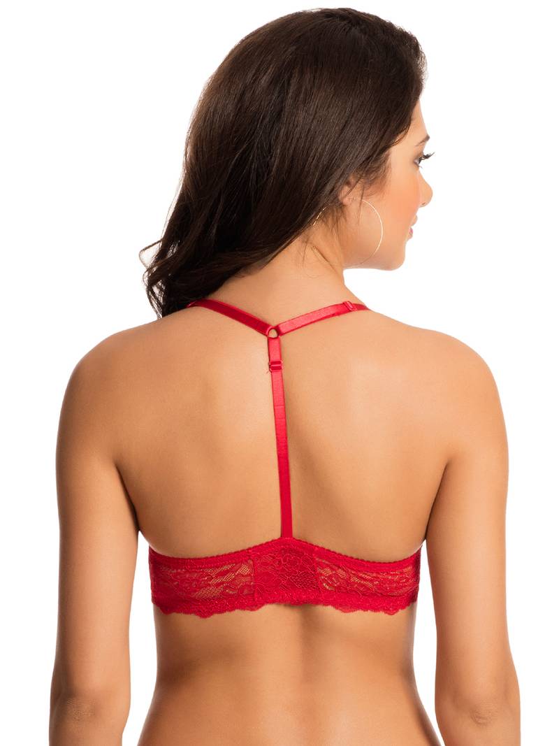 Bombshell Red "Lace Tease" Front-Close Racer Back Push Up Bra