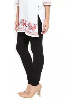 Black cotton lycra stitched leggings