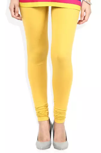 Yellow cotton lycra stitched leggings